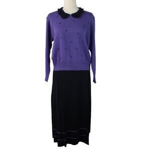 Lancetti Italy Purple Black Vintage Wool 2 Piece Sweater & Skirt Set 10 12